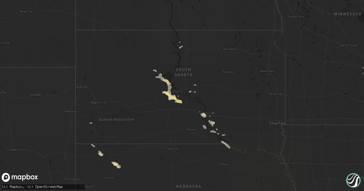 Hail map in South Dakota on August 14, 2024