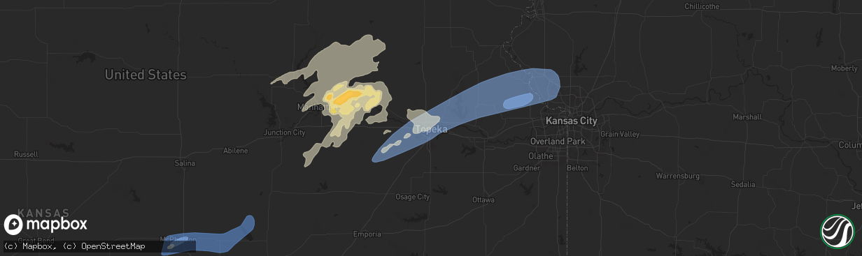 Hail map in Topeka, KS on August 14, 2024