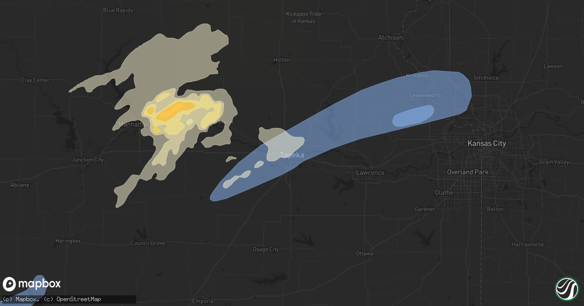 Hail map in Topeka, KS on August 14, 2024