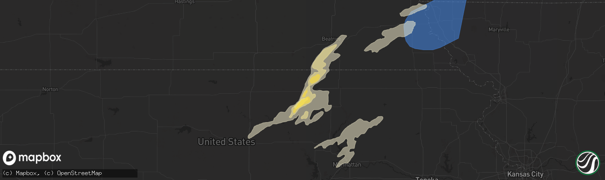 Hail map in Washington, KS on August 14, 2024