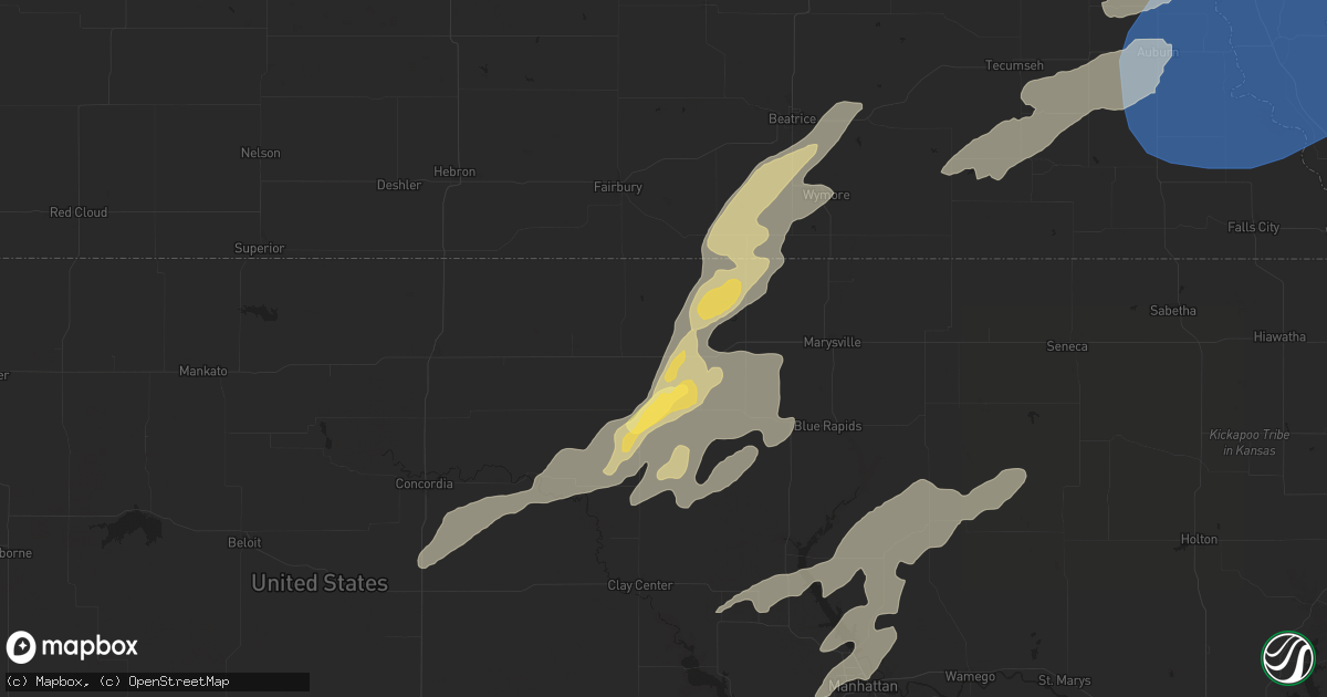 Hail map in Washington, KS on August 14, 2024