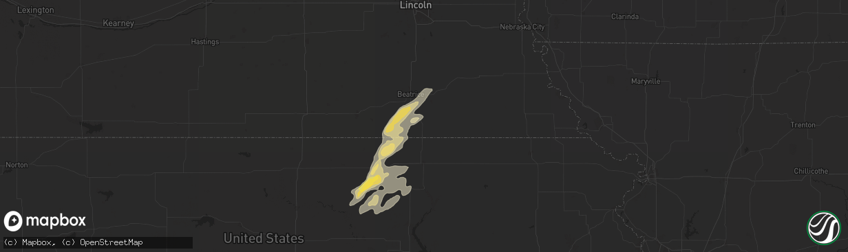 Hail map in Wymore, NE on August 14, 2024