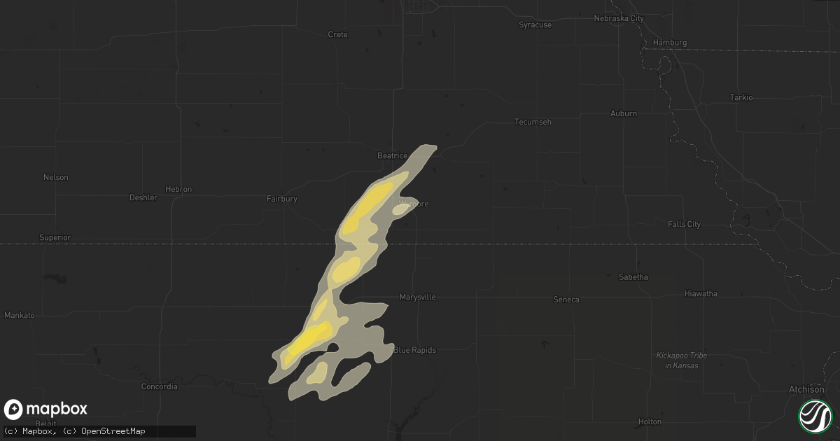 Hail map in Wymore, NE on August 14, 2024
