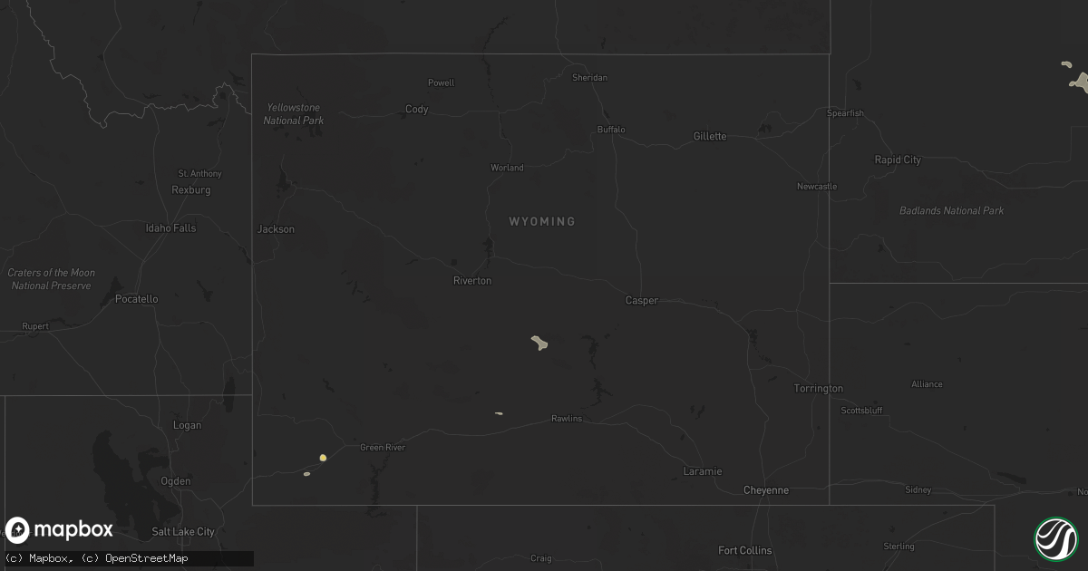 Hail map in Wyoming on August 14, 2024