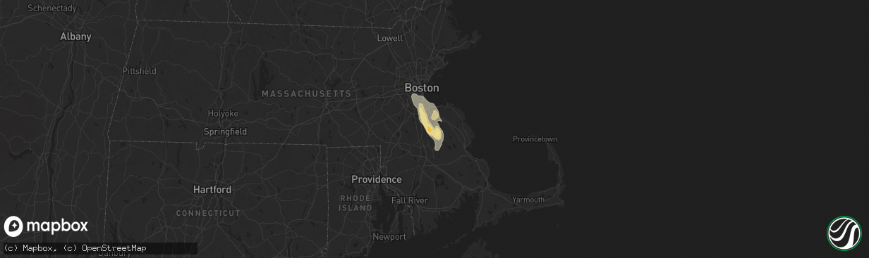 Hail map in Abington, MA on August 14, 2025