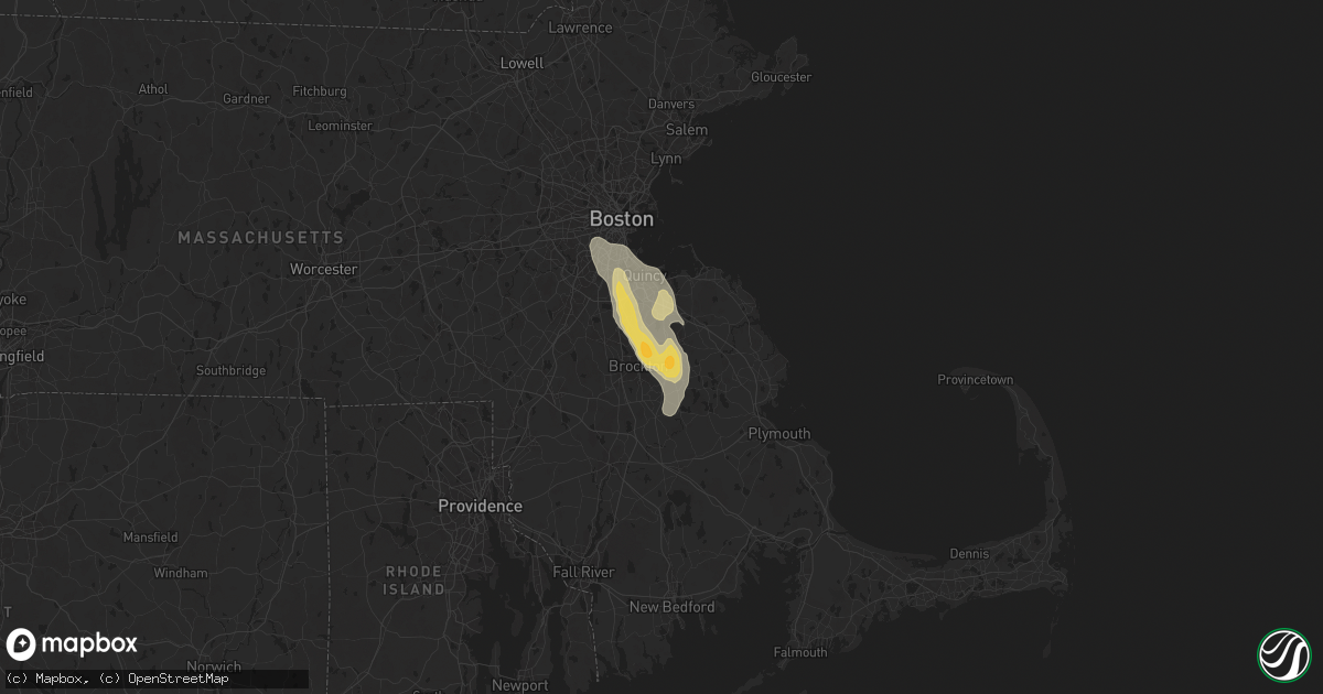 Hail map in Abington, MA on August 14, 2025