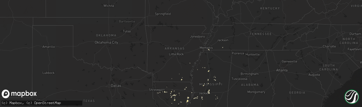 Hail map in Arkansas on August 14, 2025