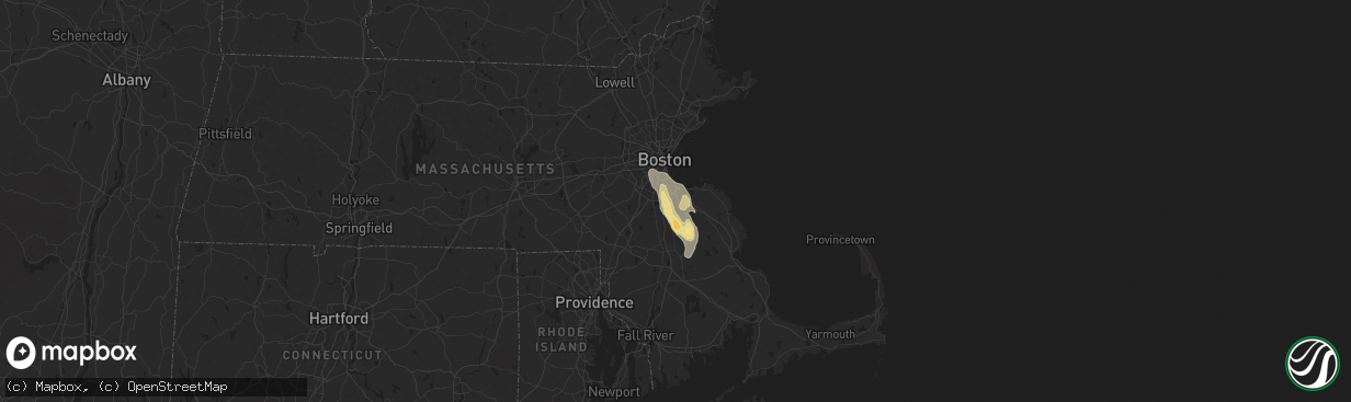 Hail map in Braintree, MA on August 14, 2025