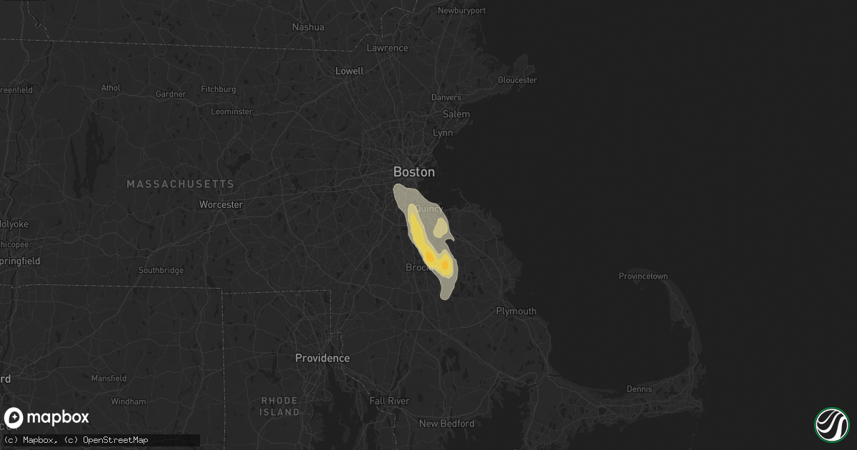 Hail map in Braintree, MA on August 14, 2025