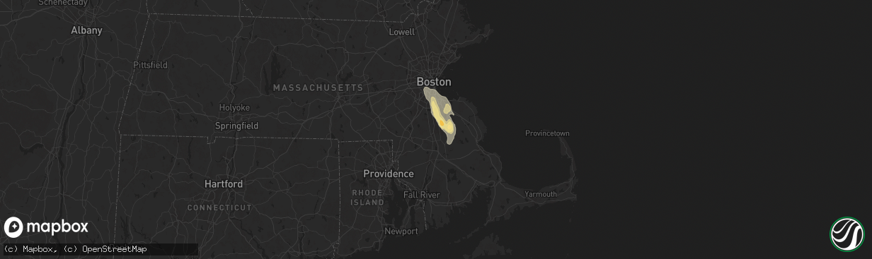 Hail map in Brockton, MA on August 14, 2025