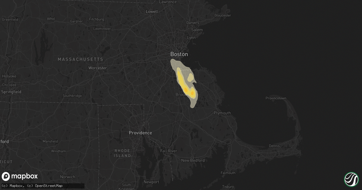 Hail map in Brockton, MA on August 14, 2025