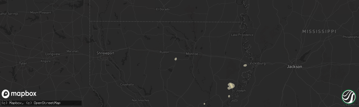 Hail map in Calhoun, LA on August 14, 2025