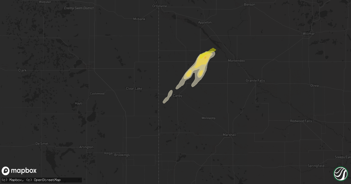 Hail map in Canby, MN on August 14, 2025
