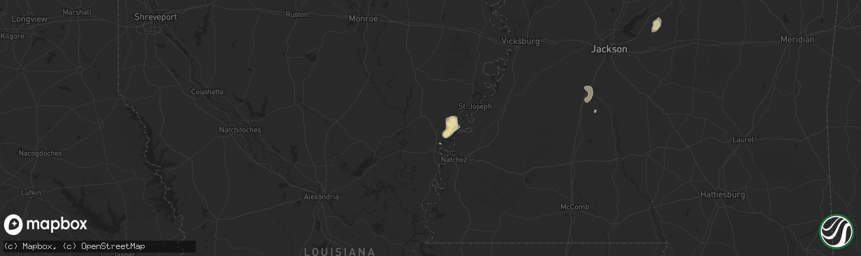 Hail map in Clayton, LA on August 14, 2025
