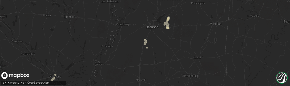 Hail map in Crystal Springs, MS on August 14, 2025