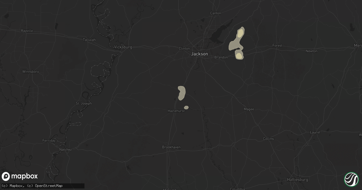 Hail map in Crystal Springs, MS on August 14, 2025