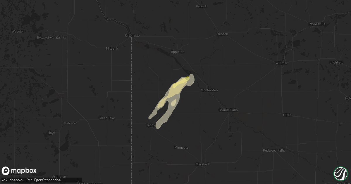 Hail map in Dawson, MN on August 14, 2025