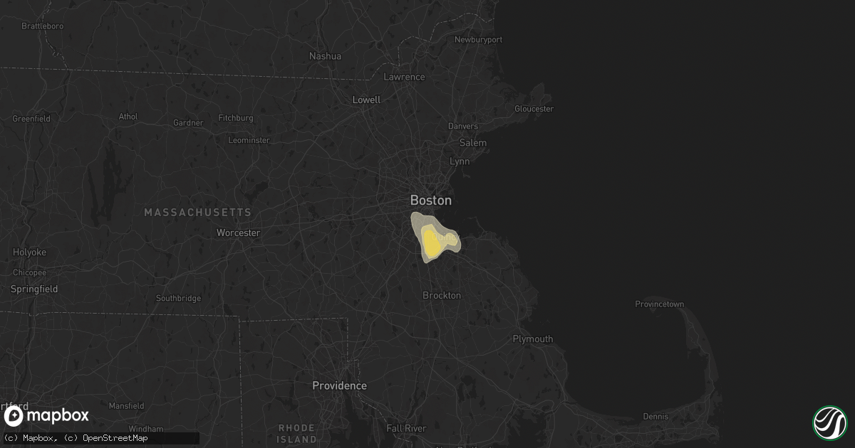 Hail map in Dorchester Center, MA on August 14, 2025