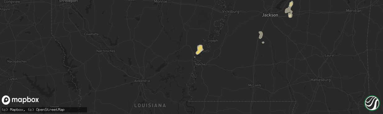Hail map in Ferriday, LA on August 14, 2025