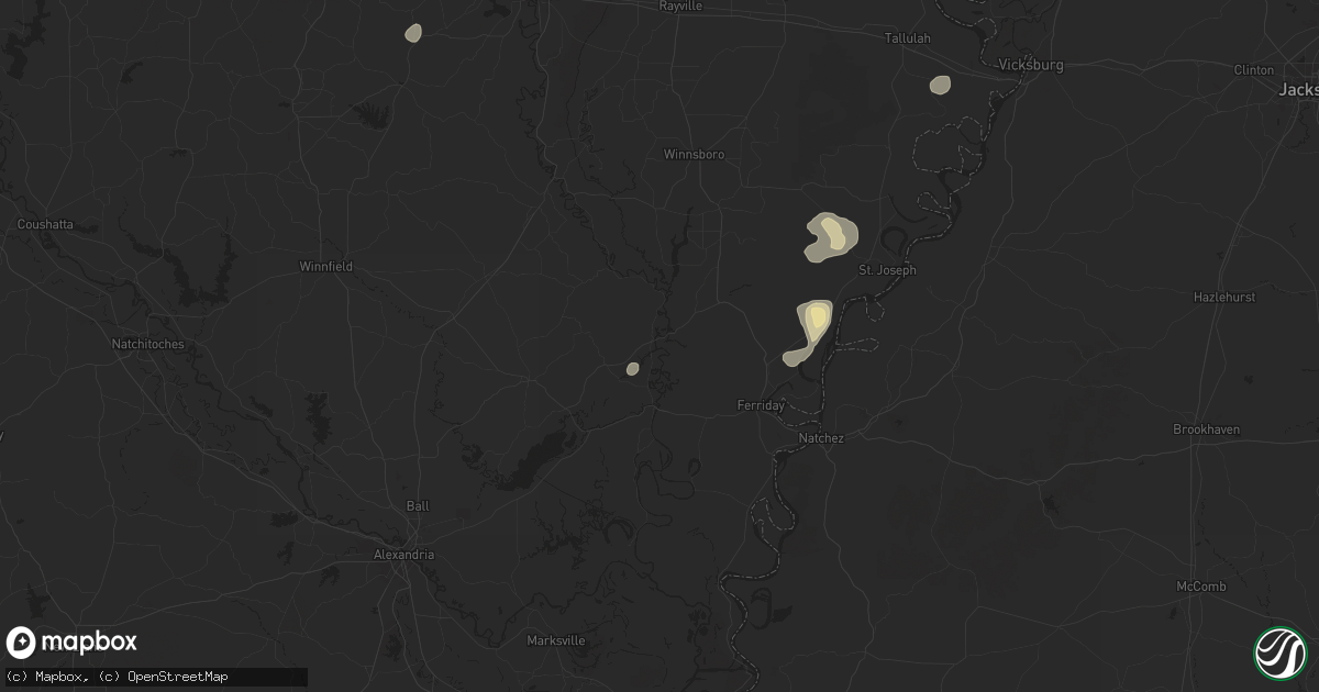 Hail map in Harrisonburg, LA on August 14, 2025