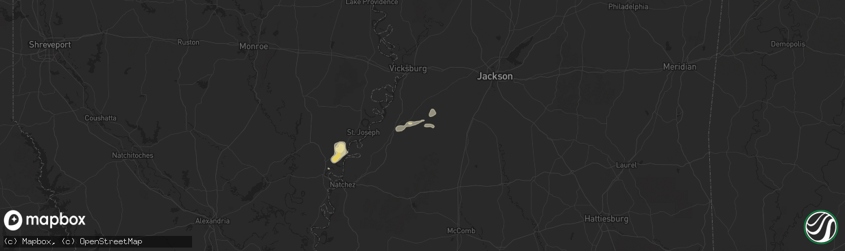 Hail map in Hermanville, MS on August 14, 2025