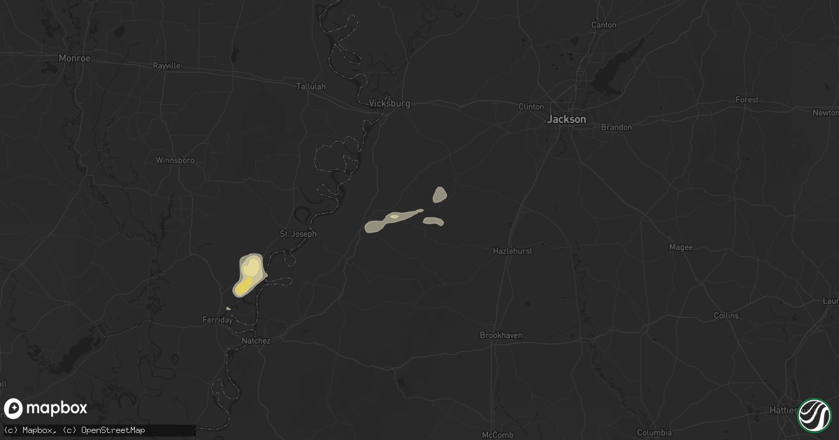 Hail map in Hermanville, MS on August 14, 2025