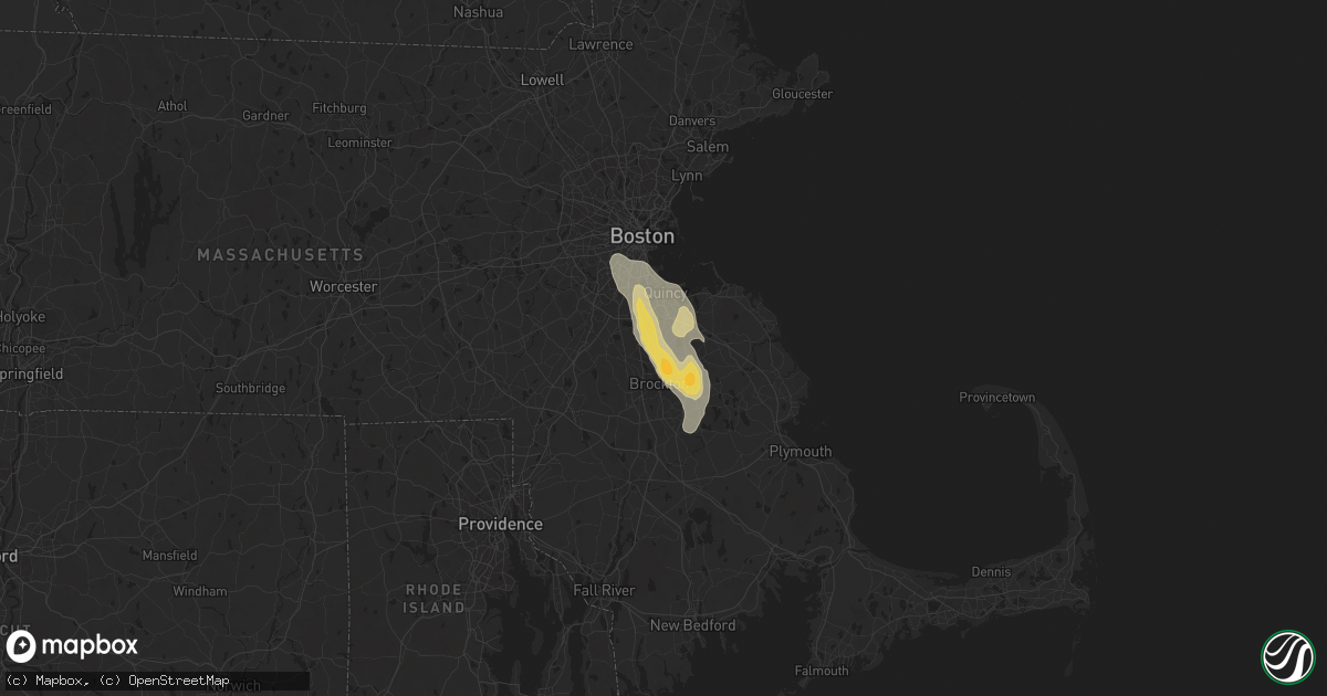 Hail map in Holbrook, MA on August 14, 2025