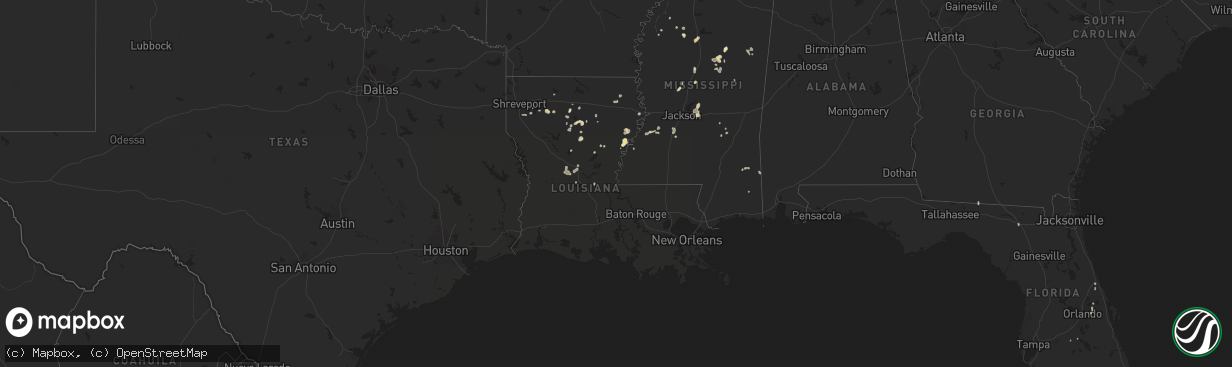Hail map in Louisiana on August 14, 2025