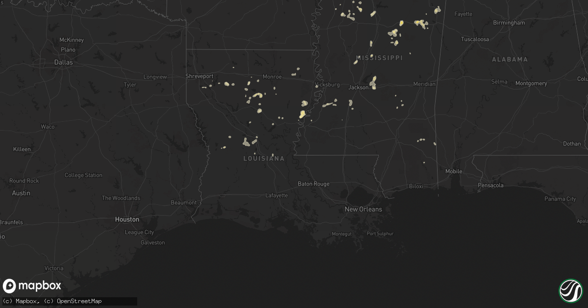 Hail map in Louisiana on August 14, 2025