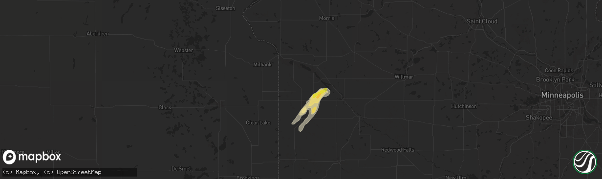 Hail map in Madison, MN on August 14, 2025