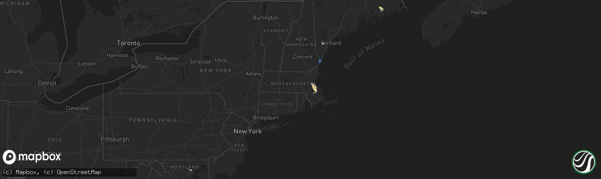 Hail map in Massachusetts on August 14, 2025