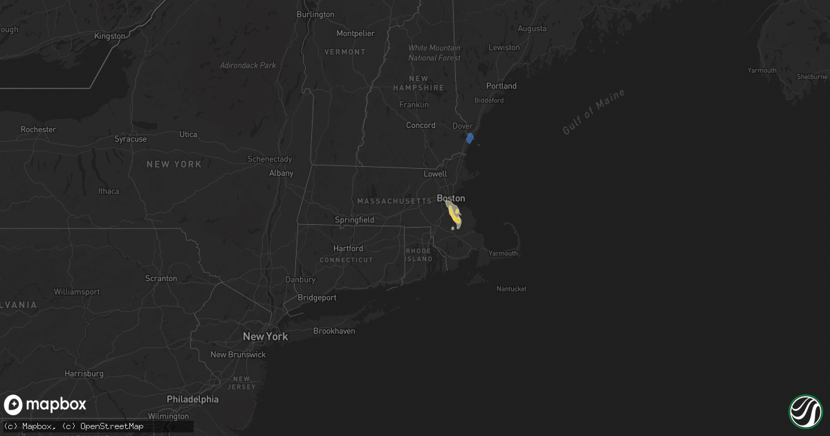 Hail map in Massachusetts on August 14, 2025