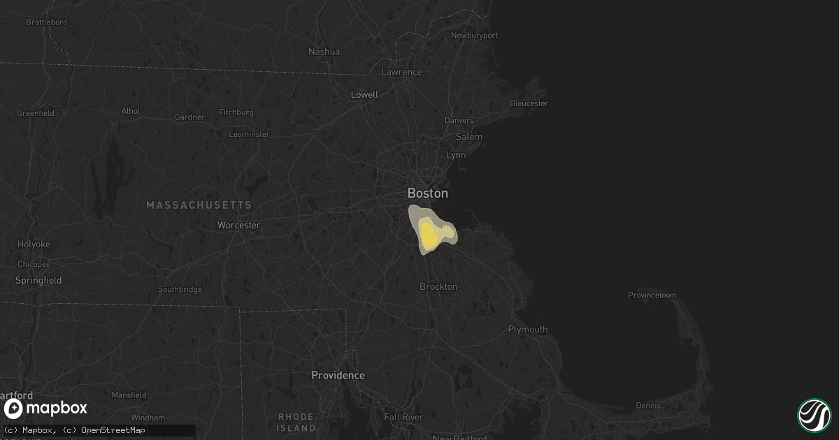 Hail map in Mattapan, MA on August 14, 2025