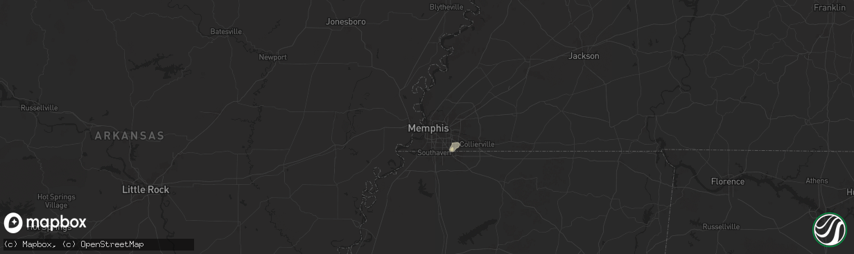 Hail map in Memphis, TN on August 14, 2025