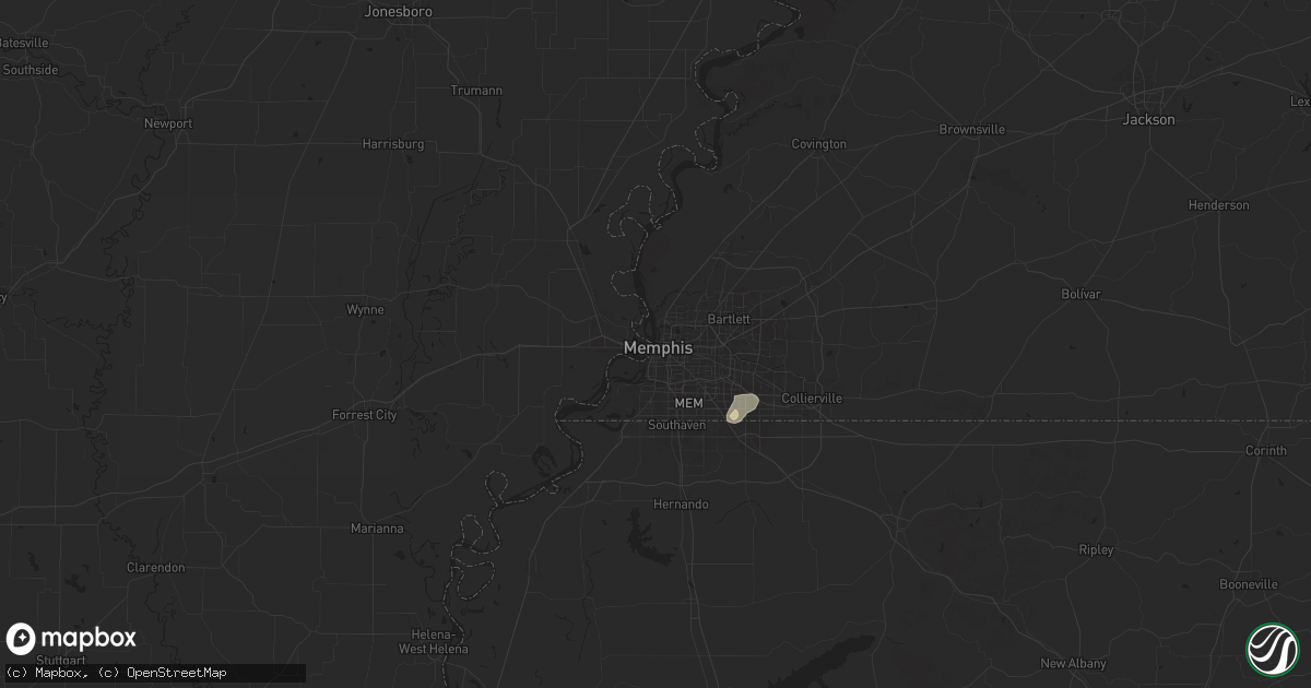 Hail map in Memphis, TN on August 14, 2025
