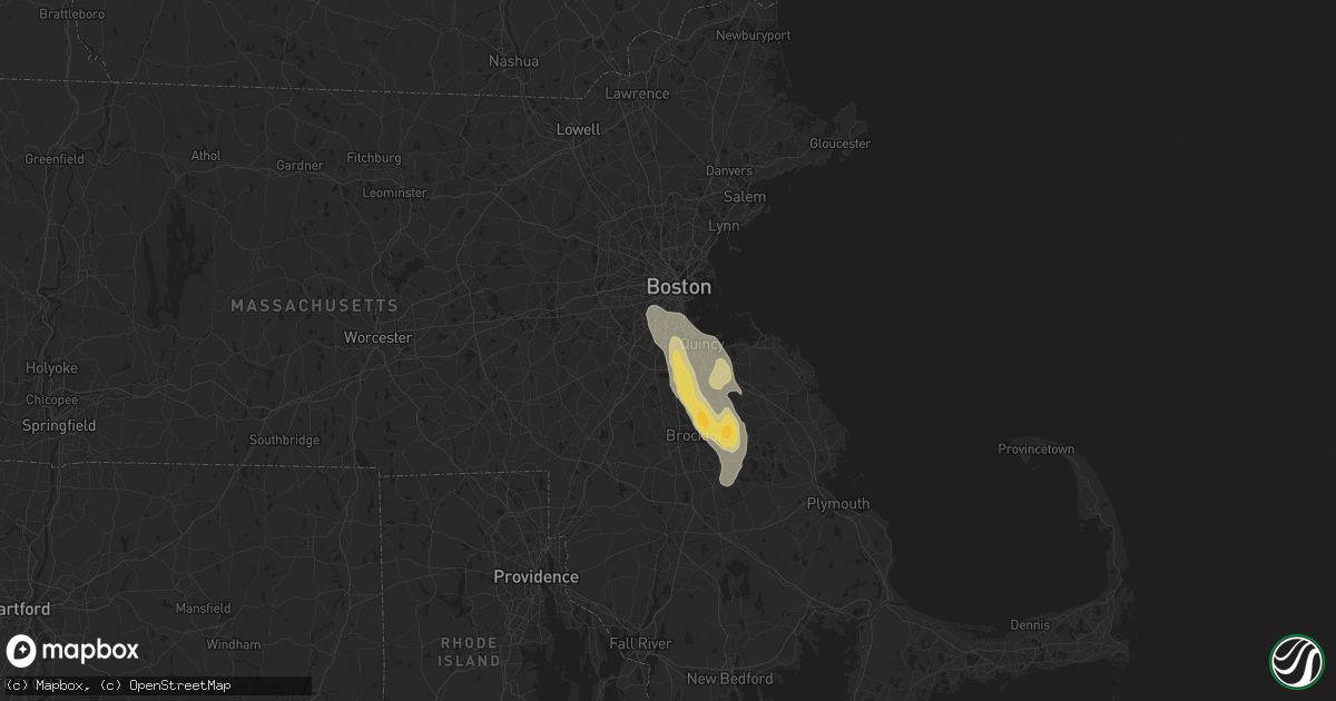Hail map in Milton, MA on August 14, 2025