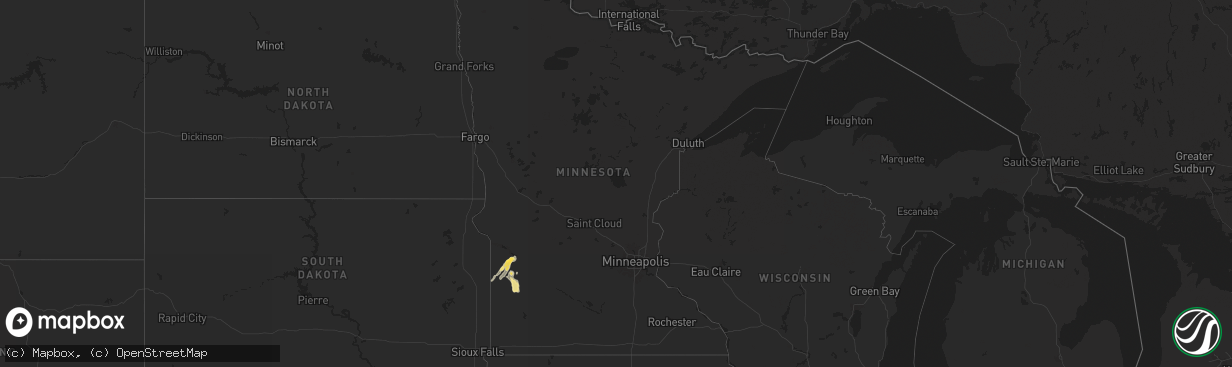 Hail map in Minnesota on August 14, 2025