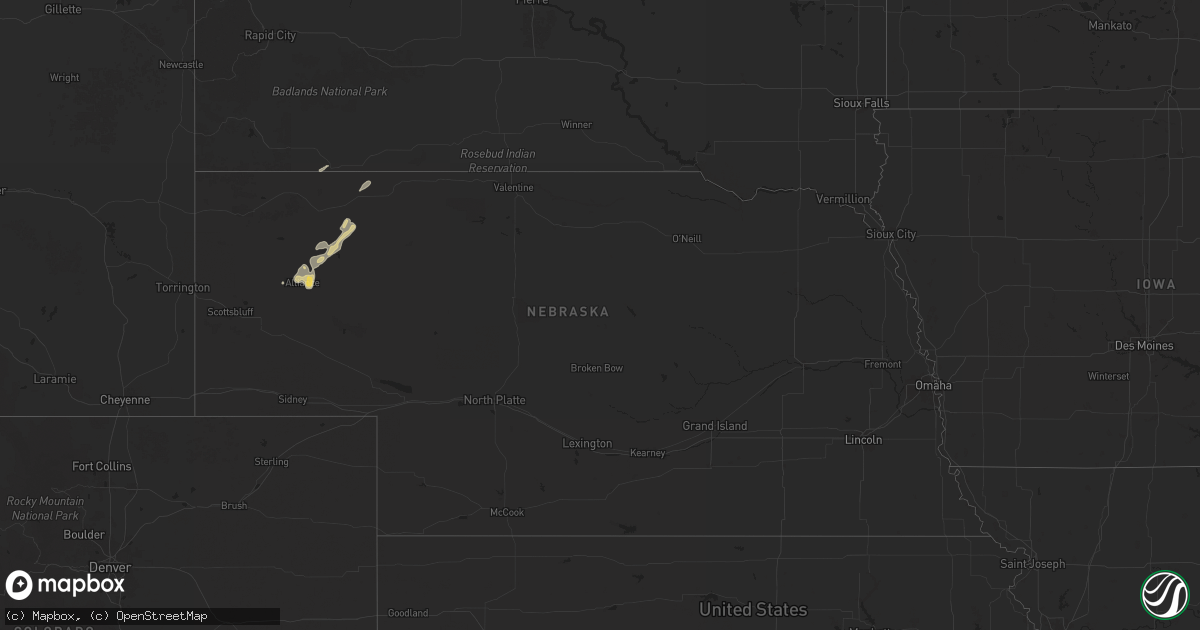 Hail map in Nebraska on August 14, 2025
