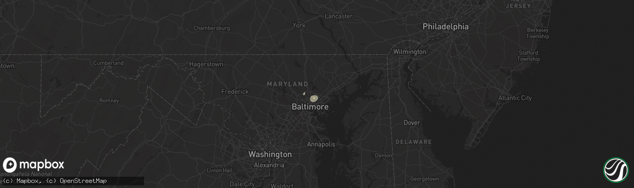 Hail map in Parkville, MD on August 14, 2025