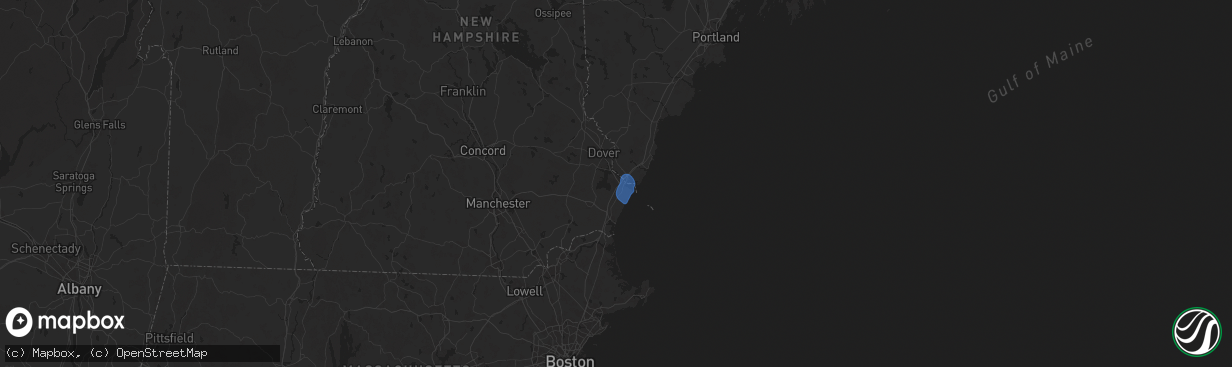 Hail map in Portsmouth, NH on August 14, 2025