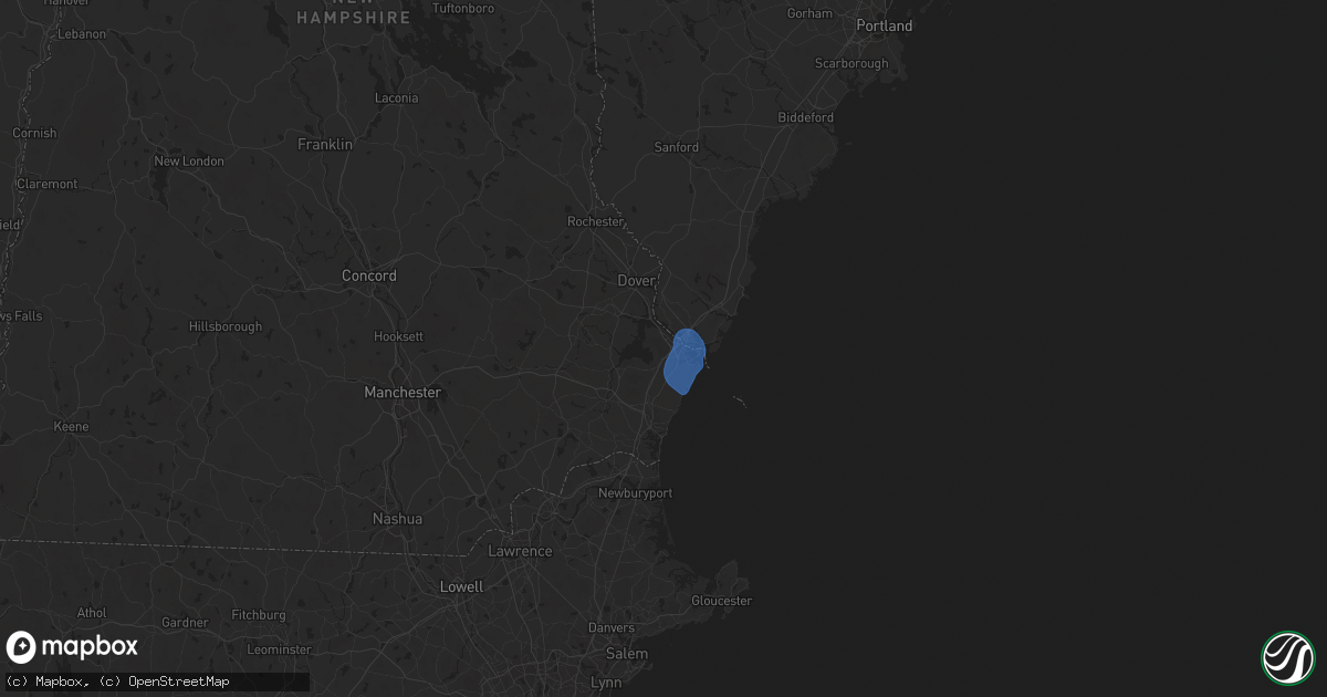 Hail map in Portsmouth, NH on August 14, 2025
