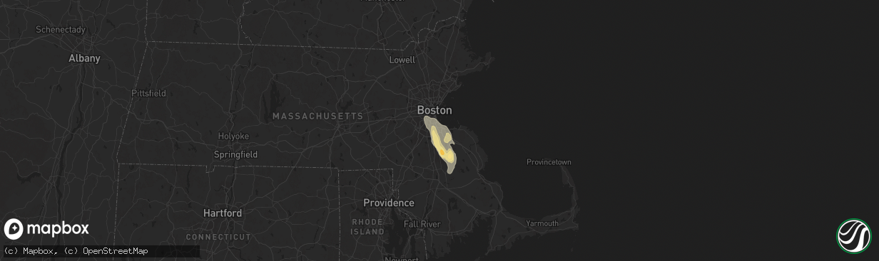Hail map in Quincy, MA on August 14, 2025