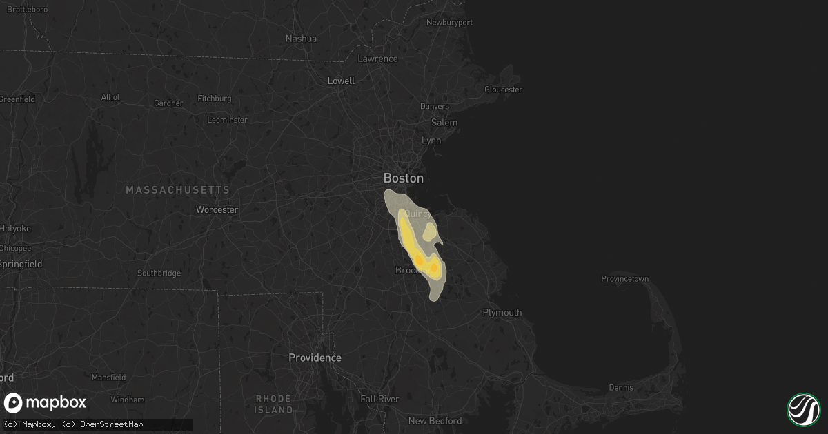 Hail map in Quincy, MA on August 14, 2025