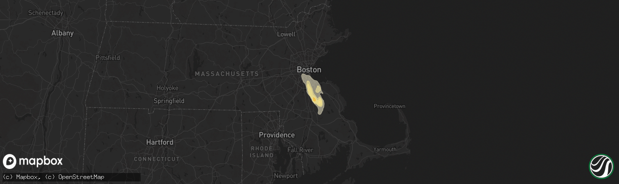 Hail map in Randolph, MA on August 14, 2025