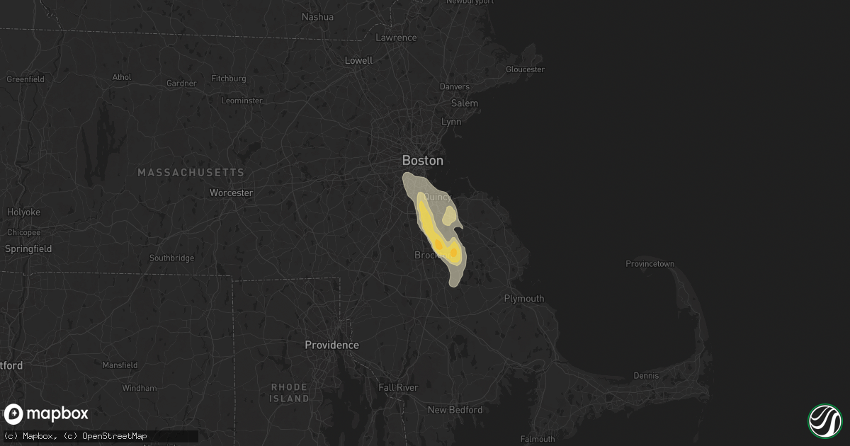 Hail map in Randolph, MA on August 14, 2025