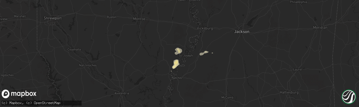 Hail map in Saint Joseph, LA on August 14, 2025