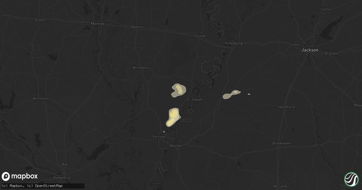 Hail map in Saint Joseph, LA on August 14, 2025