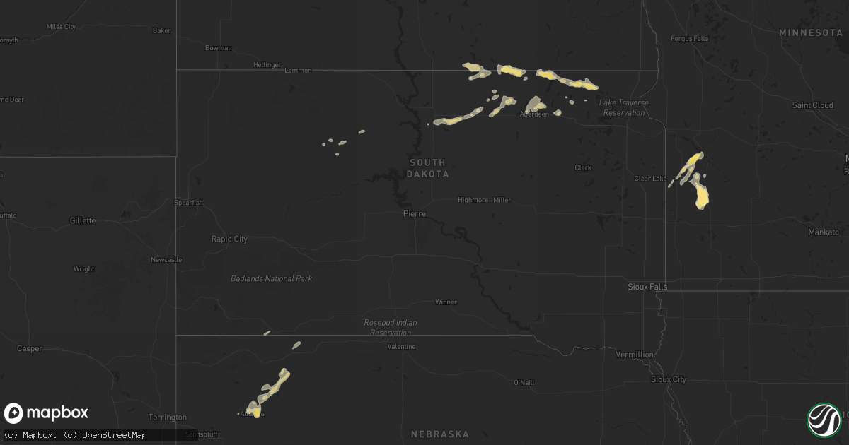 Hail map in South Dakota on August 14, 2025