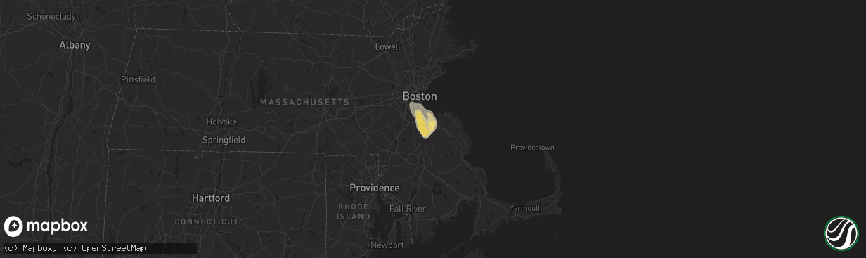 Hail map in South Weymouth, MA on August 14, 2025