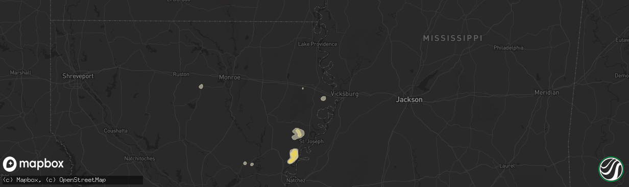 Hail map in Tallulah, LA on August 14, 2025